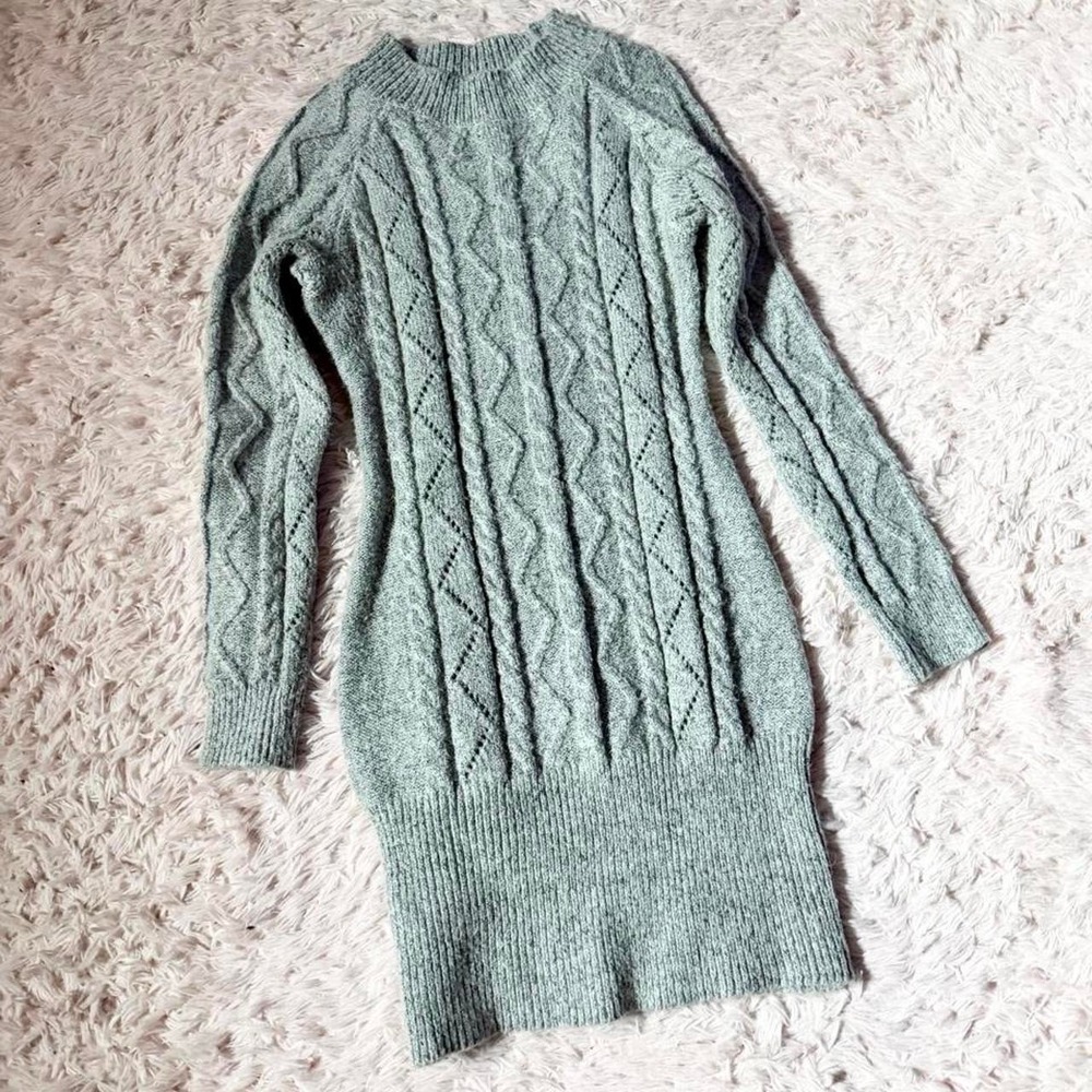 Gray‎ Cable Knit Chunky Oversized Bodycon Sweater Dress Womens S Y2K Ski Lodge